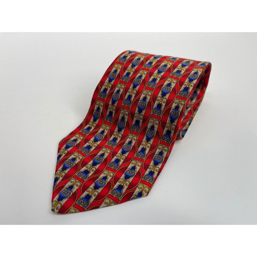 Robert Talbott Studio Silk Necktie Mens Red Blue Gold Medallion Geometric Tie